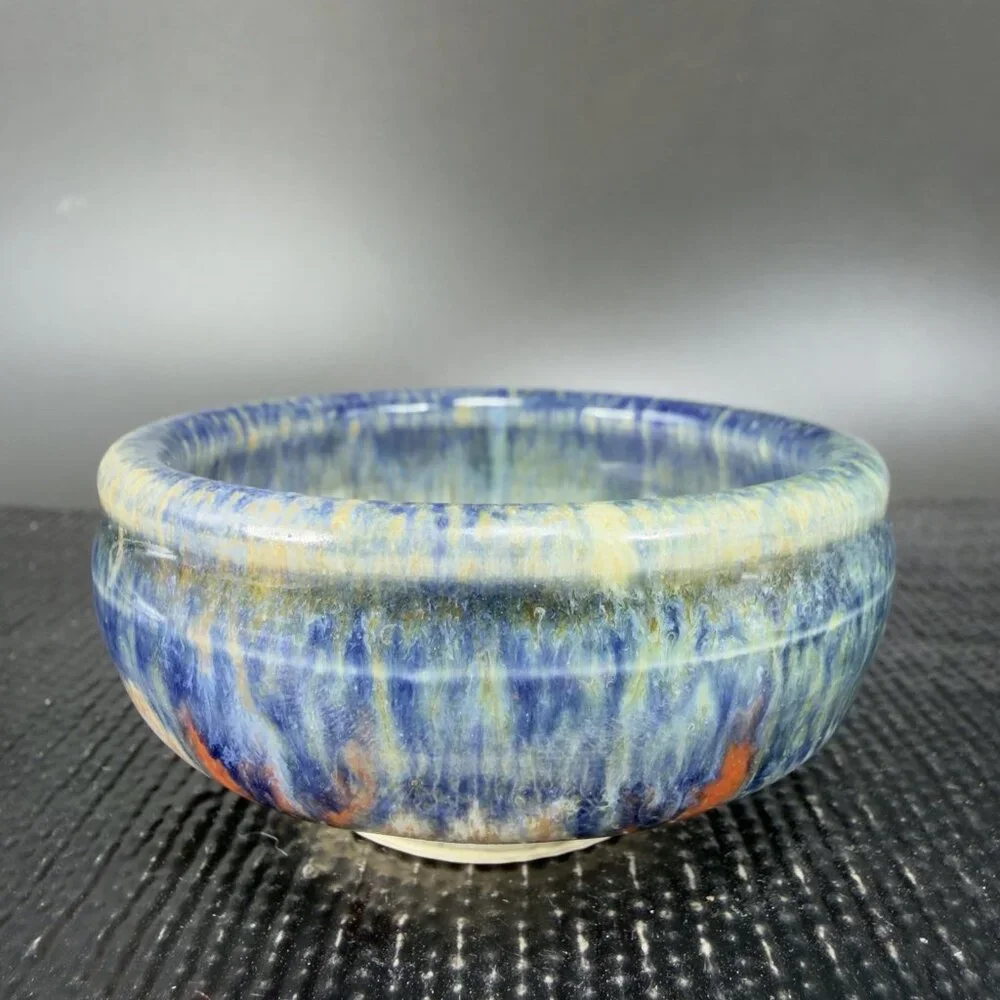 Hand‎ Made Stoneware Pottery Salt Cellar Container Artist Signed Drip Glaze Dish